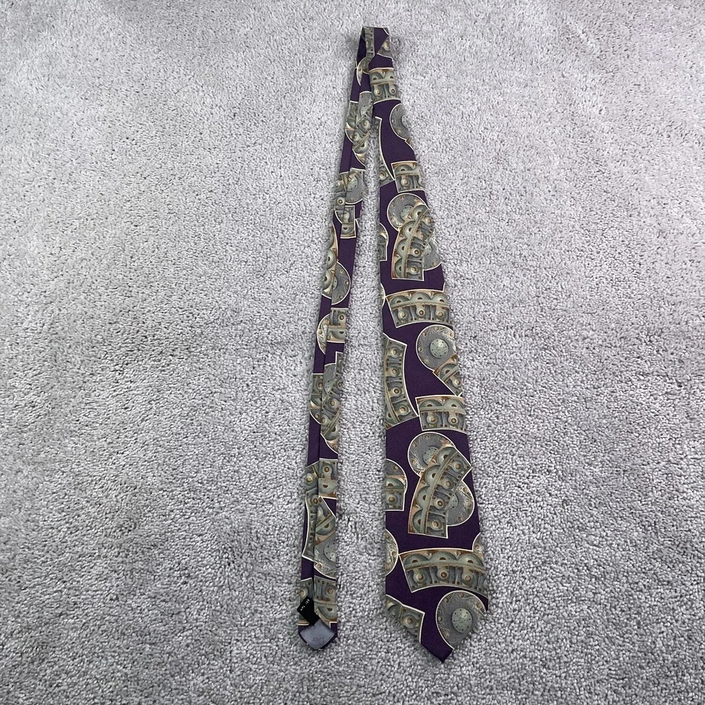 Vintage Christian‎ Dior Neck Tie Purple Geometric Italian Silk Monsieur Mens